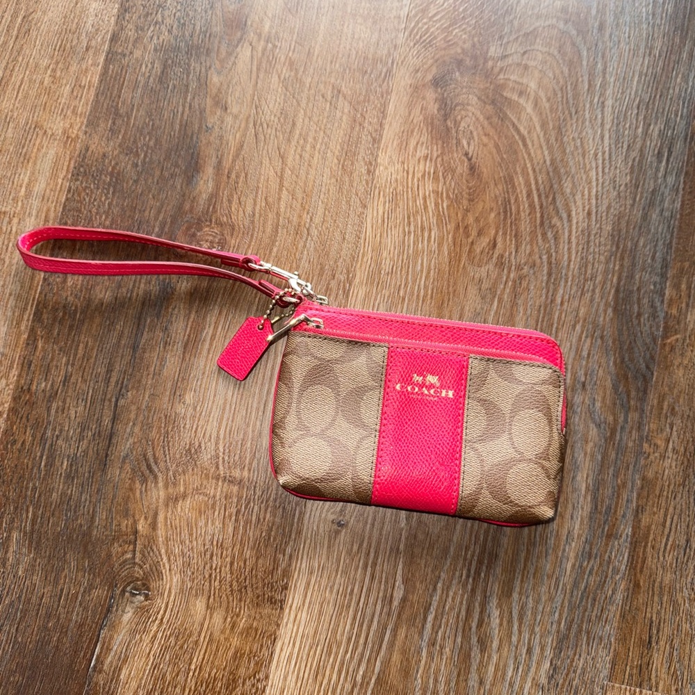 Coach Pink and Tan Wristlet
